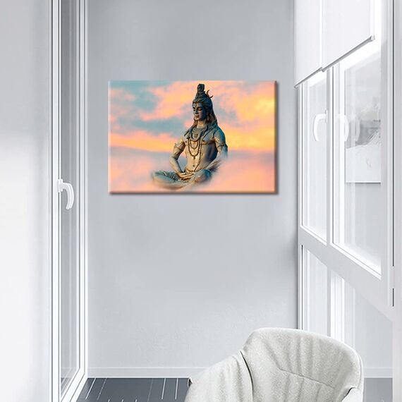1 Stück Leinwand-Wandkunst, Lord Shiva, Schlafzimmer-Dekoration, moderne indische Wanddekoration für Wohnzimmer, Wandkunst, fertig zum Aufhängen (61 cm Bx91 cm H)