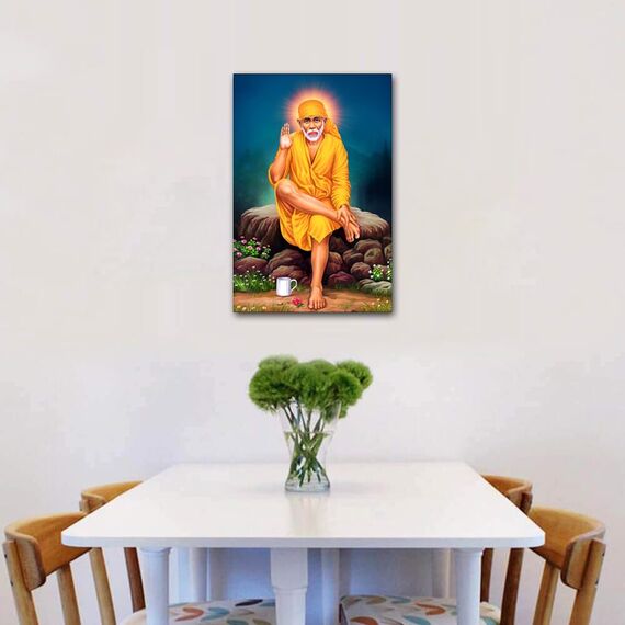 Sai Baba Leinwand-Kunst, Hindu-Bilder für Schlafzimmer, Poster, Gemälde, indischer Gott, Heimdekoration für Wohnzimmer, Hinduismus, kulturelle Wanddekoration, 1 Paneel, gerahmt, fertig zum Aufhängen,