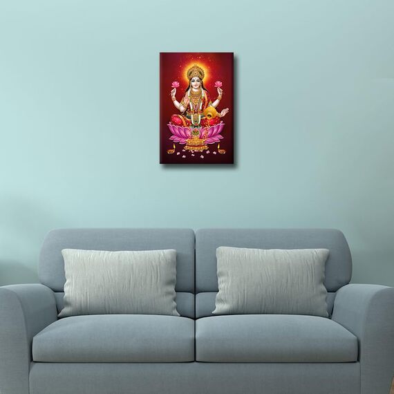 TISHIRON Raumwandbilder, indischer Gott Laxmi Maa, Gemälde, 1 Stück, Leinwand, indischer Diwali, Hinduismus, Religion, modernes Kunstwerk, Heimdekoration für Wohnzimmer, gerahmt, fertig zum Aufhängen,