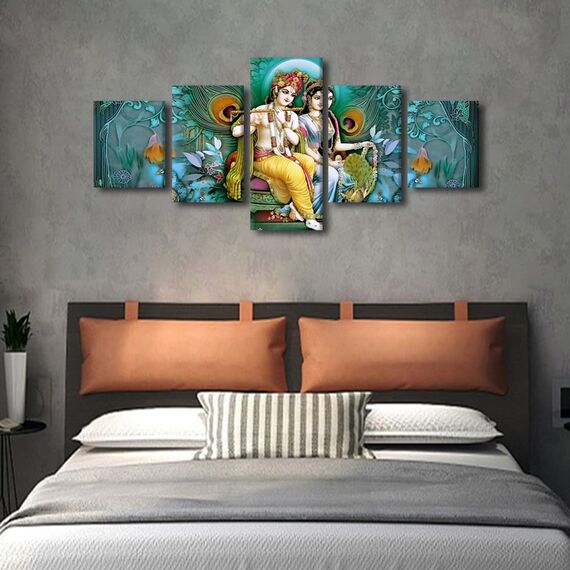 Lord Krishna Leinwand-Wandkunst, Dekoration, Hinduismus, Bilder für Wohnzimmer, Schlafzimmer, indische Hindu-Götter, Malerei für Büro, moderne Kunstwerke, fertig zum Aufhängen, 127 cm Bx61 cm H