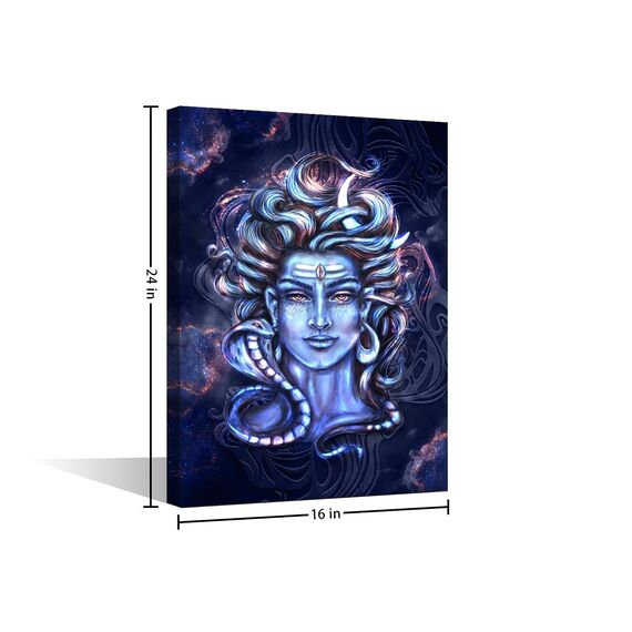TISHIRON 1 Stück Leinwand Shiva Kopf Wandkunst Shivaismus Hinduismus Bilder für Wohnzimmer Lord Shiva Maha Shivaratri Gemälde für Wohnkultur gerahmt gespannt fertig zum Aufhängen 61 x 40,6 cm