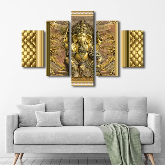 TUMOVO Leinwanddruck, Motiv: Goldener Ganesha, Motiv: indischer Gott, Gemälde für Wohnzimmer, Hindu-Gläubige, moderne Leinwandkunst, gerahmt, Hausdekoration für Schlafzimmer, Büro, fertig zum