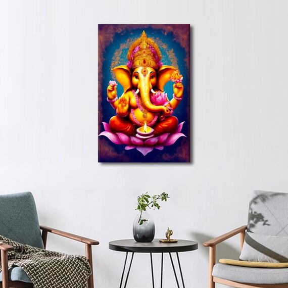 TISHIRON Indische Wandkunstbilder für Wohnzimmer, gerahmt, Ganesha, der Herr der Weisheit, Gemälde, Hinduismus, Gott, Wandkunst, Leinwand, zeitgenössisches Kunstwerk, Heimdekoration, Giclée-Galerie,