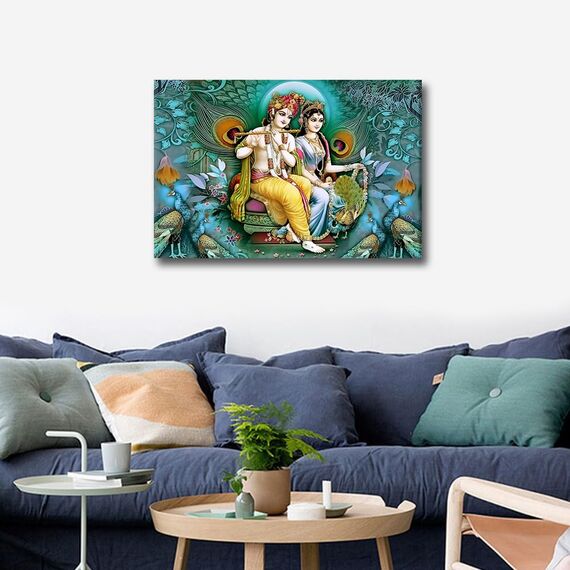 TISHIRON Hindu Lord Leinwanddrucke Krishna Gemälde Bilder für Wohnzimmer Indien Religiöse Moderne Leinwand Wandkunst Gerahmte Hausdekoration für Schlafzimmer Badezimmer Büro fertig zum Aufhängen – 61