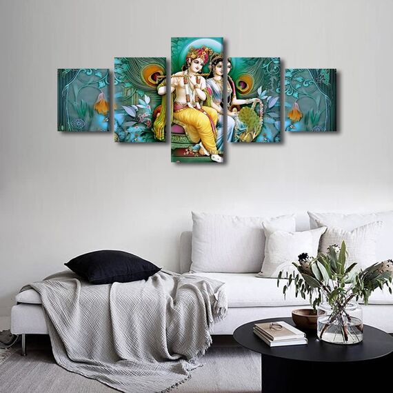 Lord Krishna Leinwand-Wandkunst, Dekoration, Hinduismus, Bilder für Wohnzimmer, Schlafzimmer, indische Hindu-Götter, Malerei für Büro, moderne Kunstwerke, fertig zum Aufhängen, 127 cm Bx61 cm H