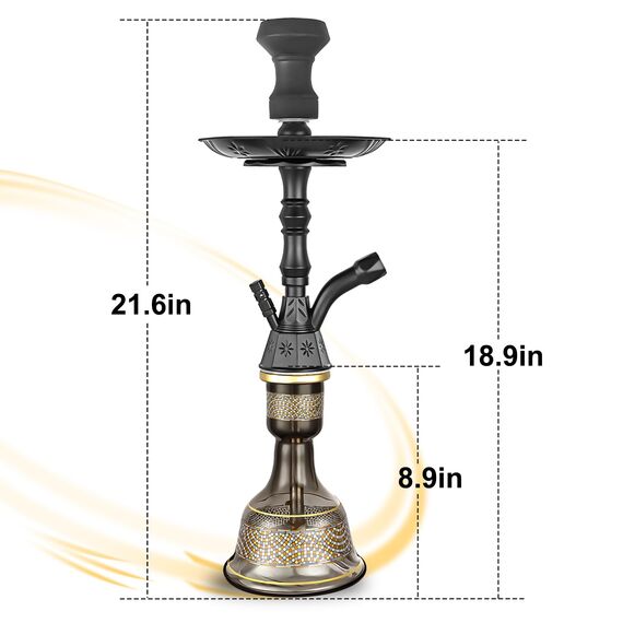 HOOWA Shisha 23'' Ägyptische Wasserpfeife mit Glasbasis, Silk Schlauch, Black Clay Schale, Kohlezange, 50 Folie, 50 Einwegspitzen (Mattschwarz)
