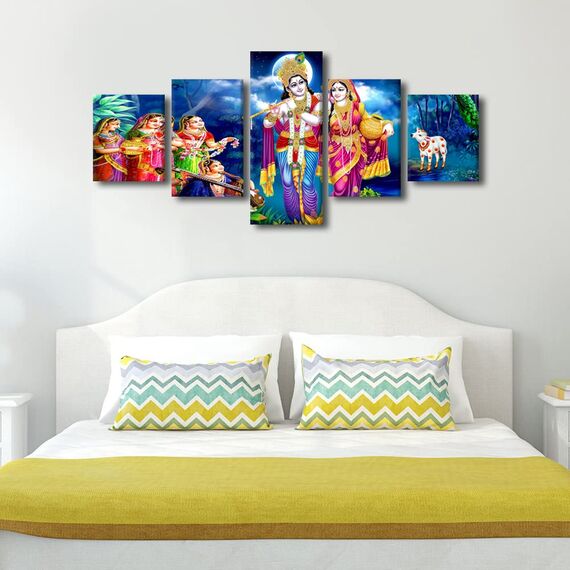 TUMOVO Lord Radha Krishna Gemälde-Poster, Haus-Deocr für Wohnzimmer, Indien, religiöse Kultur, Leinwanddrucke, Hindu-Gott, Wanddekoration für Büro, Schlafzimmer, modernes Kunstwerk, gerahmt, fertig
