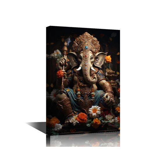 TISHIRON Leinwandbild, Motiv: Lord Ganesha, Wanddekoration, Hindu-Lord, Ganesha, Bilder für Wohnzimmer, Giclée, indischer Gott, Ganesha-Kunstwerk, Heimdekoration, Poster und Drucke, gerahmt, fertig