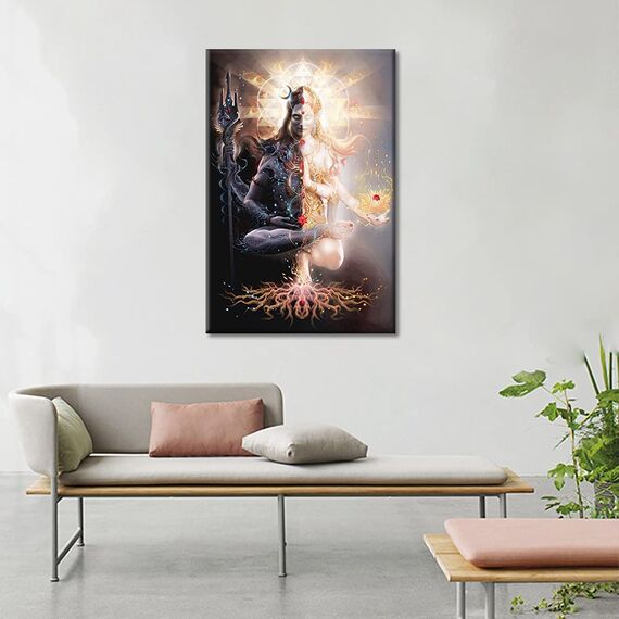 Wanddekoration für Wohnzimmer, Lord Shiva, HD-Druck auf Leinwand, Wanddekoration für Wohnzimmer, Büro, 1 Stück Hindu-Gott, Herr, Shiva, Wandkunst, gerahmt, fertig zum Aufhängen (40,6 cm B x 61 cm H)