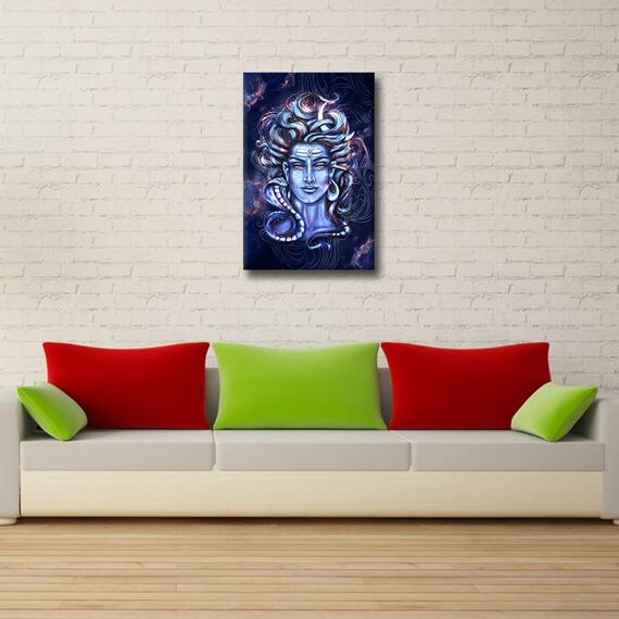 TISHIRON 1 Stück Leinwand Shiva Kopf Wandkunst Shivaismus Hinduismus Bilder für Wohnzimmer Lord Shiva Maha Shivaratri Gemälde für Wohnkultur gerahmt gespannt fertig zum Aufhängen 61 x 40,6 cm