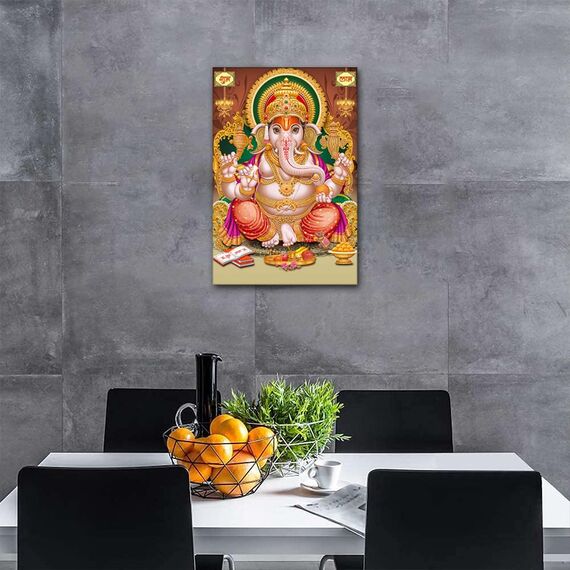 1 Stück indischer Gott Ganesha Wanddekoration für Wohnzimmer, Lord Ganesha, Heimdekorationen, Hinduismus, kulturelle Schlafzimmer, Wanddekoration, modernes Kunstwerk für Zuhause, gerahmt, fertig zum