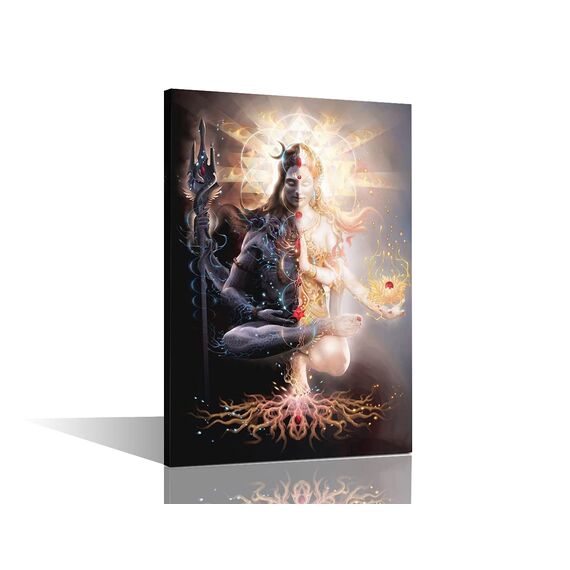 TISHIRON Schlafzimmer-Dekoration, Wandkunst, Lord Shiva, Wanddekoration, Hinduismus, Hinduistische Götter, Wanddekoration für Wohnzimmer, Schlafzimmer, gerahmt, fertig zum Aufhängen (61 cm Bx91 cm H)