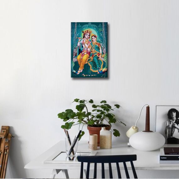 Leinwand-Kunst, Lord Radha Krishna, Bilder für Wohnzimmer, Hindu-Gott, Wandposter, Indien, religiöse Kultur, Kunstdrucke mit Rahmen, Wanddekoration für Wohnzimmer, Dekoration, 45,7 x 30,5 cm