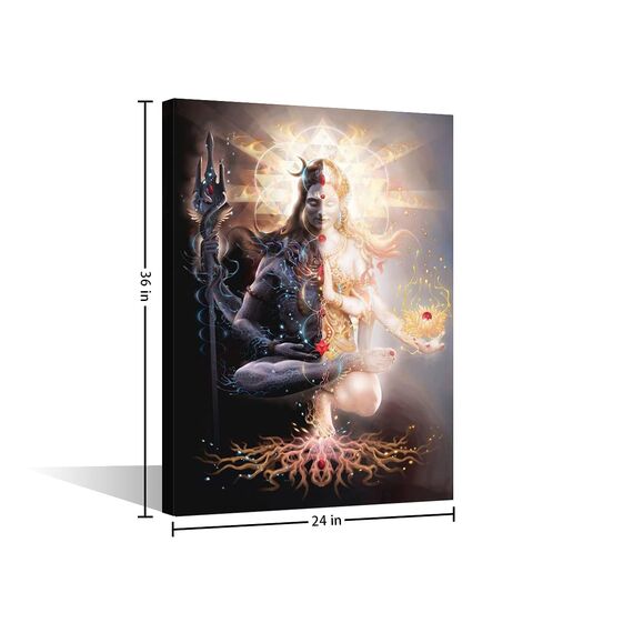 TISHIRON Schlafzimmer-Dekoration, Wandkunst, Lord Shiva, Wanddekoration, Hinduismus, Hinduistische Götter, Wanddekoration für Wohnzimmer, Schlafzimmer, gerahmt, fertig zum Aufhängen (61 cm Bx91 cm H)