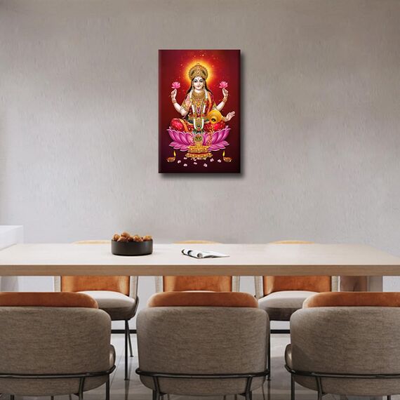 TISHIRON Raumwandbilder, indischer Gott Laxmi Maa, Gemälde, 1 Stück, Leinwand, indischer Diwali, Hinduismus, Religion, modernes Kunstwerk, Heimdekoration für Wohnzimmer, gerahmt, fertig zum Aufhängen,