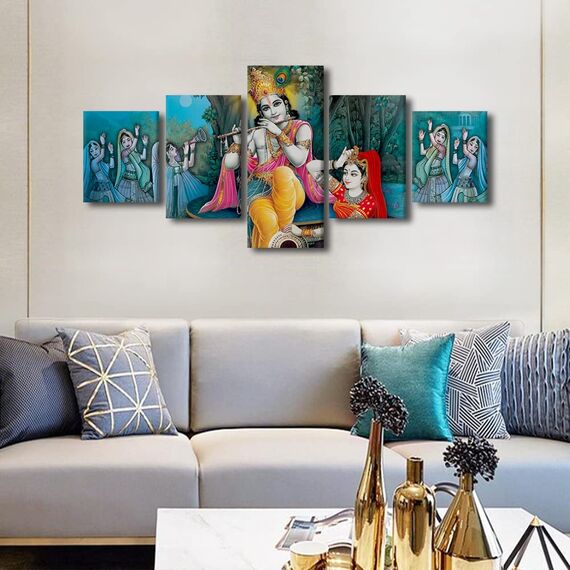 TUMOVO Leinwanddruck, Motiv: Hindu-Lord, Radha Krishna, moderne Heimdekoration, Indien, religiöse Kultur, Poster, Wohnzimmer, Schlafzimmer, Dekoration, Kunstwerk, Gemälde, gerahmt, fertig zum