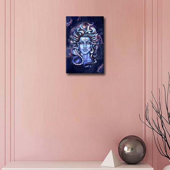 TISHIRON 1 Stück Leinwand Shiva Kopf Wandkunst Shivaismus Hinduismus Bilder für Wohnzimmer Lord Shiva Maha Shivaratri Gemälde für Wohnkultur gerahmt gespannt fertig zum Aufhängen 61 x 40,6 cm