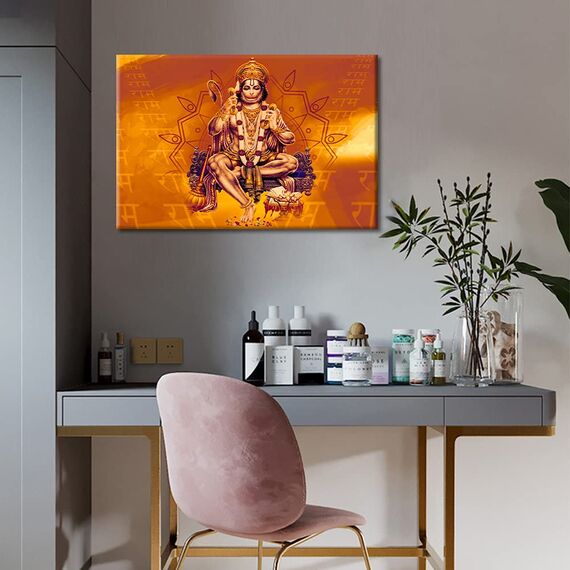 TISHIRON Hanuman Bilder für Schlafzimmer, Hinduismus, Wanddekoration für Wohnzimmer, 1 Panel, Dekoration auf Leinwand, modernes Kunstwerk, gerahmt, fertig zum Aufhängen (30.5 cm Bx45.7 cm H)
