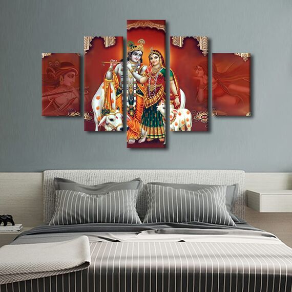 TUMOVO Radha Krishna Moderne Wohnkultur, Leinwand-Wandkunst für Schlafzimmer, Poster und Drucke, religiöses Gemälde, Bild, Büro, Wanddekoration, gerahmt, fertig zum Aufhängen, 152,4 cm B x 101,6 cm, 5