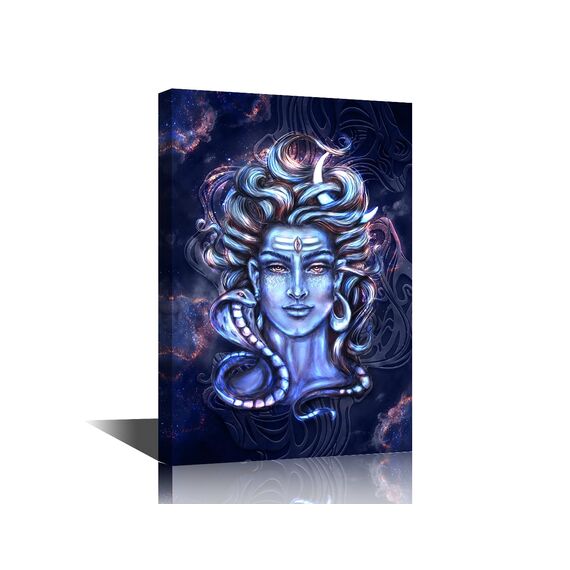 TISHIRON 1 Stück Leinwand Shiva Kopf Wandkunst Shivaismus Hinduismus Bilder für Wohnzimmer Lord Shiva Maha Shivaratri Gemälde für Wohnkultur gerahmt gespannt fertig zum Aufhängen 61 x 40,6 cm