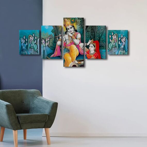 TUMOVO Leinwanddruck, Motiv: Hindu-Lord, Radha Krishna, moderne Heimdekoration, Indien, religiöse Kultur, Poster, Wohnzimmer, Schlafzimmer, Dekoration, Kunstwerk, Gemälde, gerahmt, fertig zum