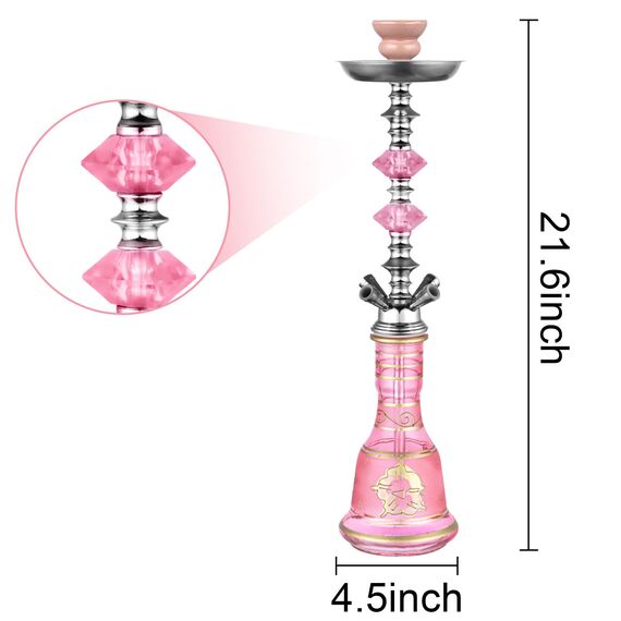 Shisha Set 51cm mit 4 Schläuchen mit Glas Shisha-Vase inklusive 50 Einwegspitzen und 50 vorgebohrten Aluminiumklingen (Rosa)