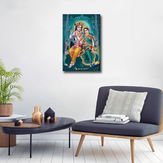 Leinwand-Kunst, Lord Radha Krishna, Bilder für Wohnzimmer, Hindu-Gott, Wandposter, Indien, religiöse Kultur, Kunstdrucke mit Rahmen, Wanddekoration für Wohnzimmer, Dekoration, 61 x 40,6 cm