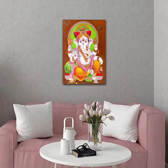 Lord Ganesha Wanddekorationen für Wohnzimmer, Hindu-Gottheiten, Leinwand-Kunstdrucke und Poster, 1 Stück, Hindu-Gott, Heimdekoration, Hindu-Lord, Ganesha, Wanddekoration, gerahmt, fertig zum