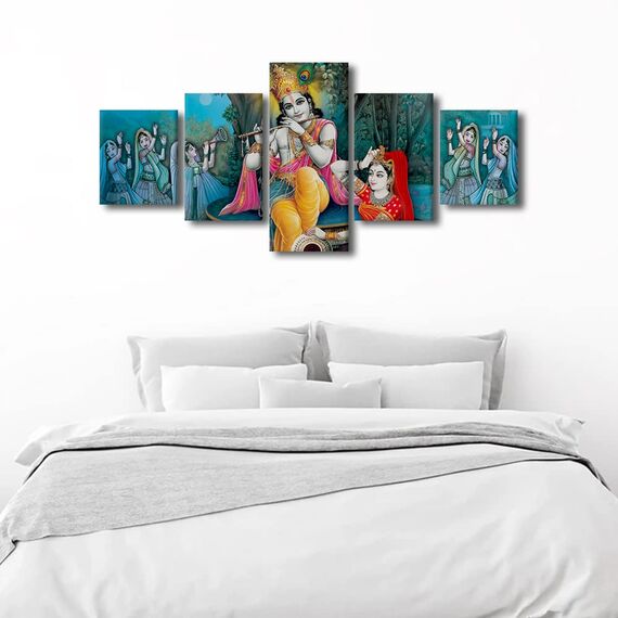 TUMOVO Leinwanddruck, Motiv: Hindu-Lord, Radha Krishna, moderne Heimdekoration, Indien, religiöse Kultur, Poster, Wohnzimmer, Schlafzimmer, Dekoration, Kunstwerk, Gemälde, gerahmt, fertig zum