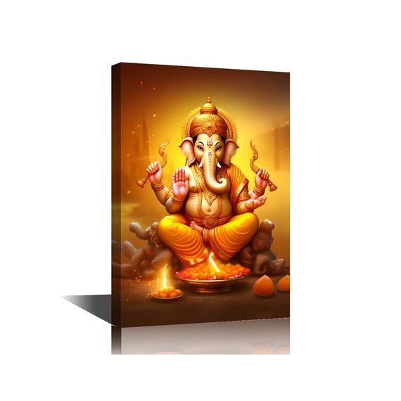 TISHIRON Modernes indisches Ganesha-Ölgemälde auf Leinwand, Wandkunst für Wohnzimmer, Schlafzimmer, Büro – Hindu-Gott, religiöses gerahmtes Kunstwerk – Hausdekoration, 61 x 40,6 cm