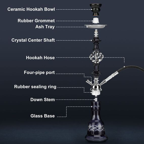 54,9 cm Shisha Komplettset 2-4 Schlauch Premium Shisha Set mit Glasvase, Keramikschale und Kohlezange Aschenbecher (4-schwarz)