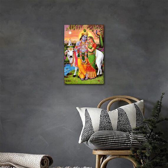 Hindu-Gott-Bilder für Schlafzimmer, Lord Radha Krishna, Wanddekoration, Hinduismus, kulturelle Leinwand, Wandkunst, 1 Stück, Lord Radha Krishna, Wandkunst, Poster und Druck, gerahmt, fertig zum