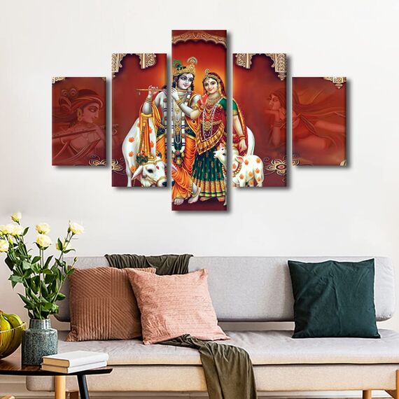 TUMOVO Radha Krishna Moderne Wohnkultur, Leinwand-Wandkunst für Schlafzimmer, Poster und Drucke, religiöses Gemälde, Bild, Büro, Wanddekoration, gerahmt, fertig zum Aufhängen, 152,4 cm B x 101,6 cm, 5
