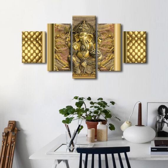 TUMOVO Lord Ganesha Wanddekoration für Schlafzimmer, Wohnzimmer, Hinduismus, Gott, Wandkunst, Gemälde, indischer Gott, Leinwand, moderne Wandkunst, Heimdekoration, Büro, Wandkunst, gerahmt, fertig zum