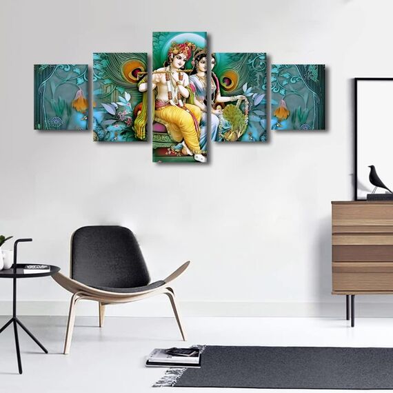 Lord Krishna Leinwand-Wandkunst, Dekoration, Hinduismus, Bilder für Wohnzimmer, Schlafzimmer, indische Hindu-Götter, Malerei für Büro, moderne Kunstwerke, fertig zum Aufhängen, 127 cm Bx61 cm H