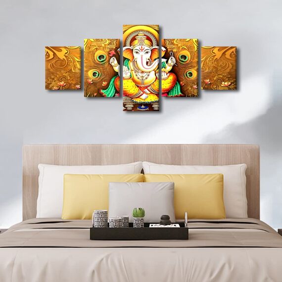 Lord Ganesha Wandkunst, Gemälde auf Leinwand, Hinduismus, Schlafzimmer, Wandkunst, moderne Wohnkultur, indische Gotteshausdekorationen für Wohnzimmer, religiöse Kultur, Bilder auf Holzrahmen gespannt,