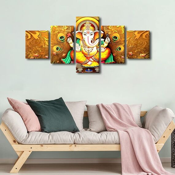 Lord Ganesha Wandkunst, Gemälde auf Leinwand, Hinduismus, Schlafzimmer, Wandkunst, moderne Wohnkultur, indische Gotteshausdekorationen für Wohnzimmer, religiöse Kultur, Bilder auf Holzrahmen gespannt,