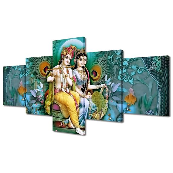 Lord Krishna Leinwand-Wandkunst, Dekoration, Hinduismus, Bilder für Wohnzimmer, Schlafzimmer, indische Hindu-Götter, Malerei für Büro, moderne Kunstwerke, fertig zum Aufhängen, 127 cm Bx61 cm H