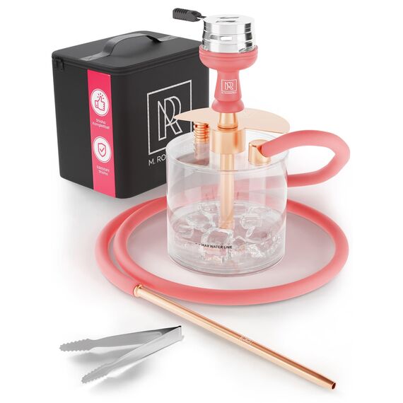M. ROSENFELD Mini Shisha To Go mit Tasche & Premium Zubehör [Shisha Kopf Set mit HMD Smokebox + Schlauch + Mundstück] Edelstahl Tauchrohr Diffusor & Acryl Kleine Bowl - Shisha Roségold