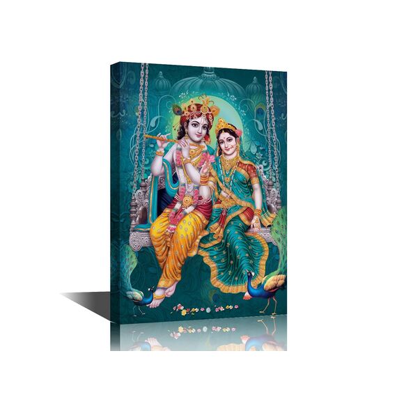 Leinwand-Kunst, Lord Radha Krishna, Bilder für Wohnzimmer, Hindu-Gott, Wandposter, Indien, religiöse Kultur, Kunstdrucke mit Rahmen, Wanddekoration für Wohnzimmer, Dekoration, 45,7 x 30,5 cm
