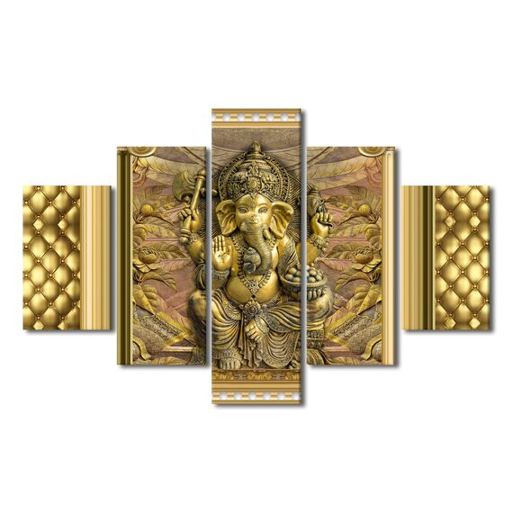TUMOVO Leinwanddruck, Motiv: Goldener Ganesha, Motiv: indischer Gott, Gemälde für Wohnzimmer, Hindu-Gläubige, moderne Leinwandkunst, gerahmt, Hausdekoration für Schlafzimmer, Büro, fertig zum