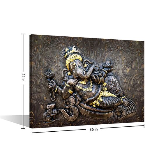 1 Stück Wandkunst für Wohnzimmer Elefant Poster Drucke auf Leinwand Lord Ganesha Wanddekorationen Modern Indian God Home Decor Modern Artwork gespannt und gerahmt fertig zum Aufhängen (61 cm Bx91 cm