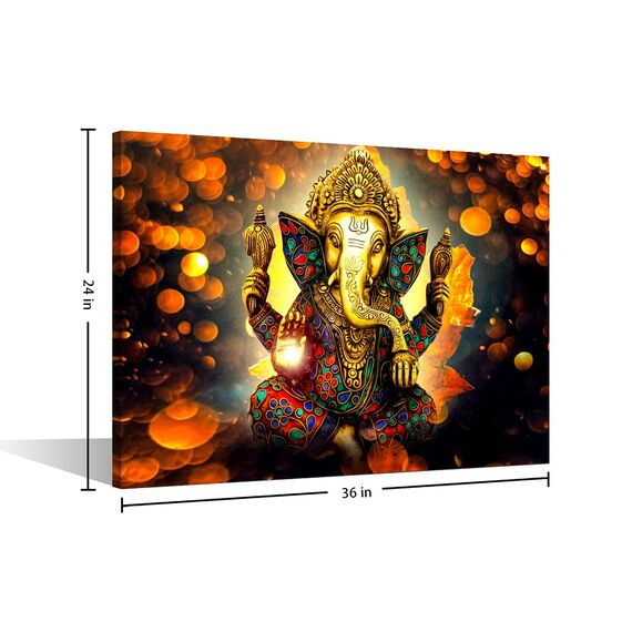 TISHIRON Ganesha Leinwand-Kunst, 1 Stück, Wandgemälde, Hindu-Gott-Bilder für Schlafzimmer, moderne Kunstwerke, Heimdekorationen, Poster und Drucke, mit Holzrahmen und gespannt, fertig zum Aufhängen,