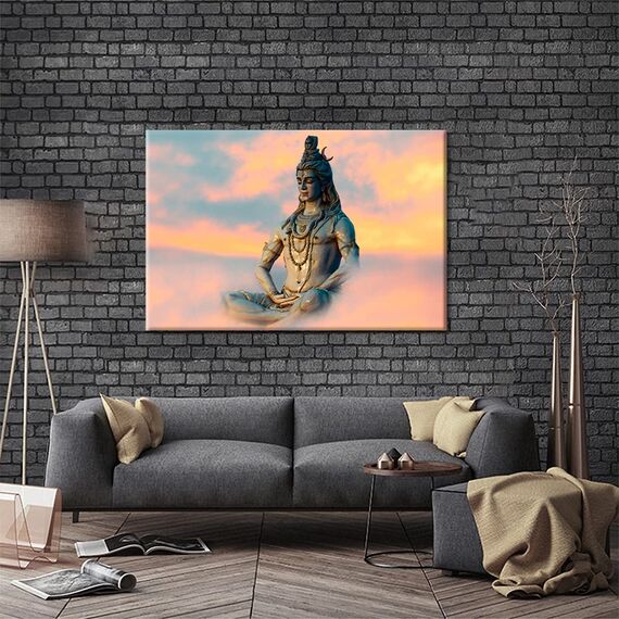 1 Stück Leinwand-Wandkunst, Lord Shiva, Schlafzimmer-Dekoration, moderne indische Wanddekoration für Wohnzimmer, Wandkunst, fertig zum Aufhängen (61 cm Bx91 cm H)