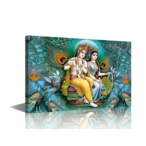TISHIRON Hindu Lord Leinwanddrucke Krishna Gemälde Bilder für Wohnzimmer Indien Religiöse Moderne Leinwand Wandkunst Gerahmte Hausdekoration für Schlafzimmer Badezimmer Büro fertig zum Aufhängen – 61