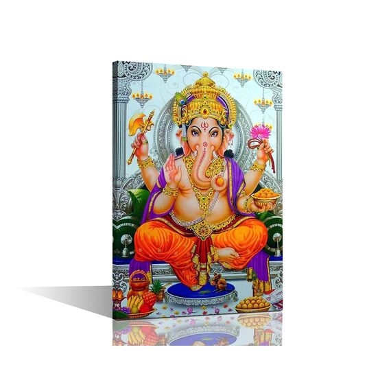TUMOVO 1 Stück Leinwand-Kunst, Lord Ganesha-Bild für Schlafzimmer, Hindu-Ganapati, indische Gottheit, Wanddekorationen für Wohnzimmer, Hinduismus, kulturelle Heimdekoration, gerahmt, fertig zum