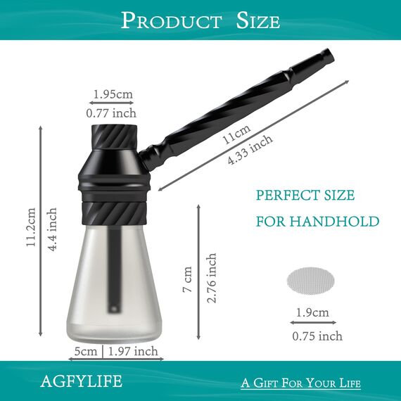 AGFYLIFE Premium Mini Hookah - Tragbares Wasserpfeifen-Set für Reisen - Schwarz, Glas Aluminium