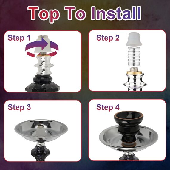54,9 cm Shisha Komplettset 2-4 Schlauch Premium Shisha Set mit Glasvase, Keramikschale und Kohlezange Aschenbecher (4-schwarz)
