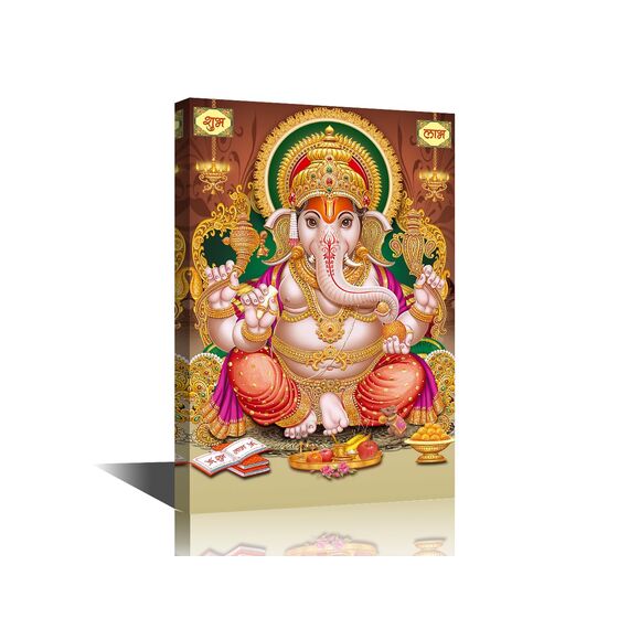 1 Stück indischer Gott Ganesha Wanddekoration für Wohnzimmer, Lord Ganesha, Heimdekorationen, Hinduismus, kulturelle Schlafzimmer, Wanddekoration, modernes Kunstwerk für Zuhause, gerahmt, fertig zum