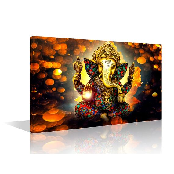 TISHIRON Ganesha Leinwand-Kunst, 1 Stück, Wandgemälde, Hindu-Gott-Bilder für Schlafzimmer, moderne Kunstwerke, Heimdekorationen, Poster und Drucke, mit Holzrahmen und gespannt, fertig zum Aufhängen,